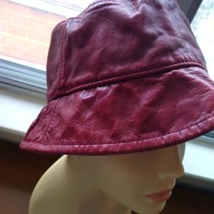 Redish / Brown Leather Bucket Hat with lining